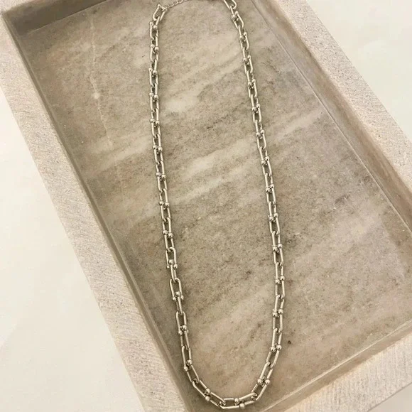 925 Sterling Silver U Link Necklace Chunky Link Necklace Modern Necklace - Picture 2 of 8